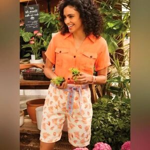 Soft Surroundings Summer Breeze Linen Blend Shorts Womens Medium Reversible Belt